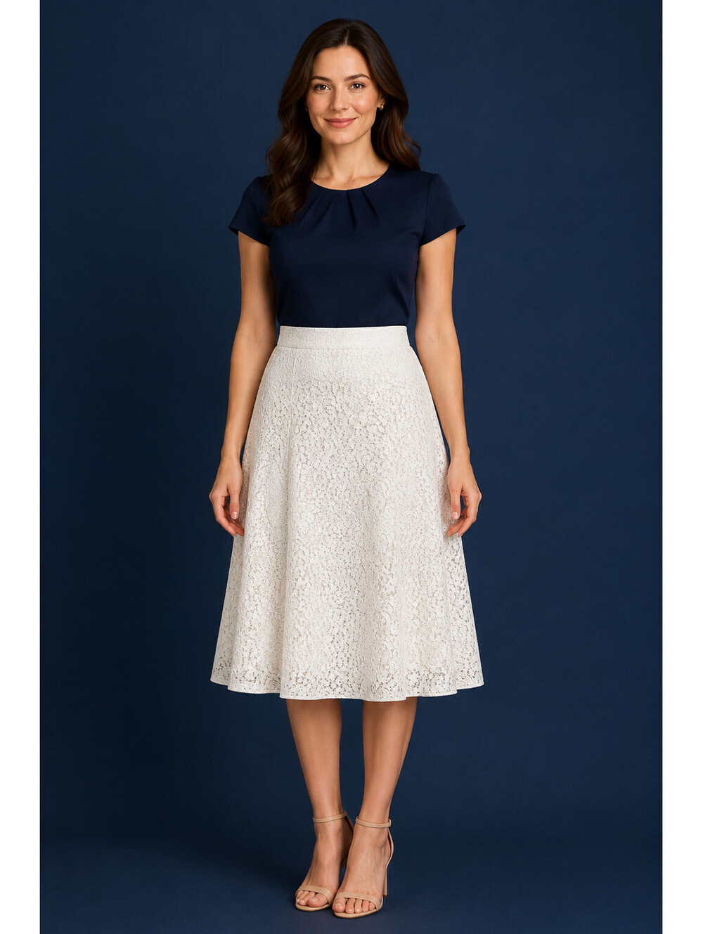 Massimo Dutti Solid Ivory Lace Skirt. Fully Lined Size 2